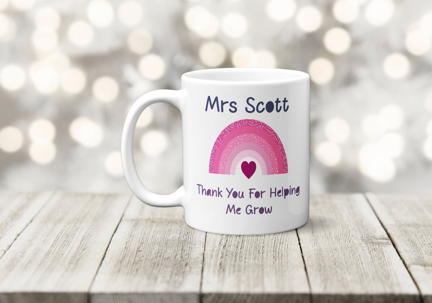 Personalised Pink Teacher Rainbow Mug - The Crafty North
