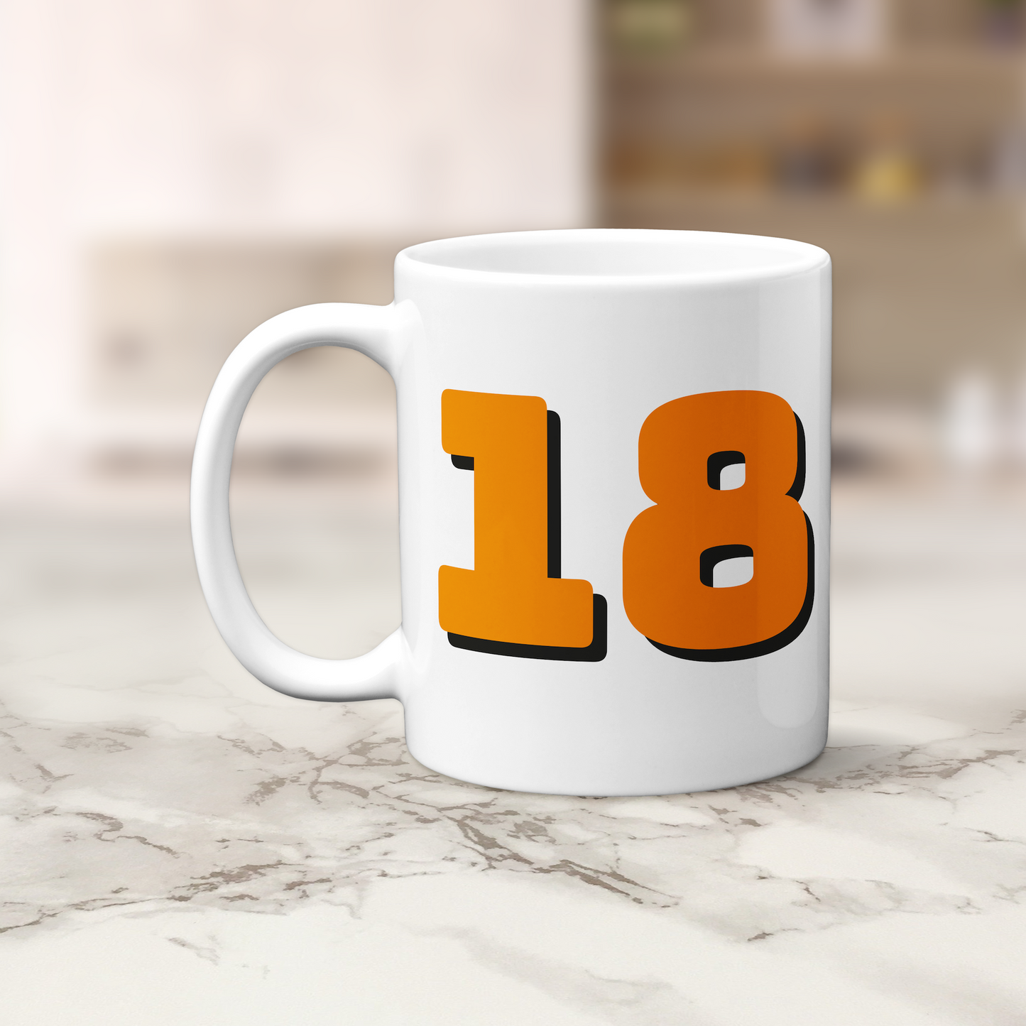 18th Birthday Mug - Gift for 18th - Bold Orange 18 Drink Cup