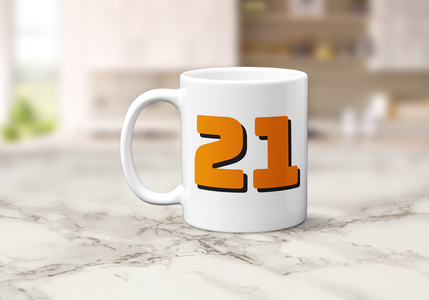 21st Birthday Mug - Gift for 21st - Bold Orange 21 Drink Cup