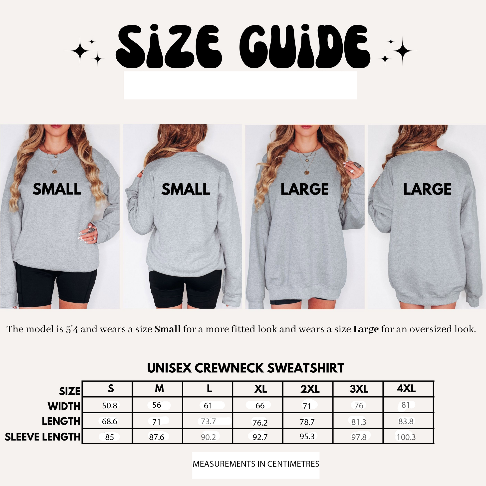 Sweatshirt size guide