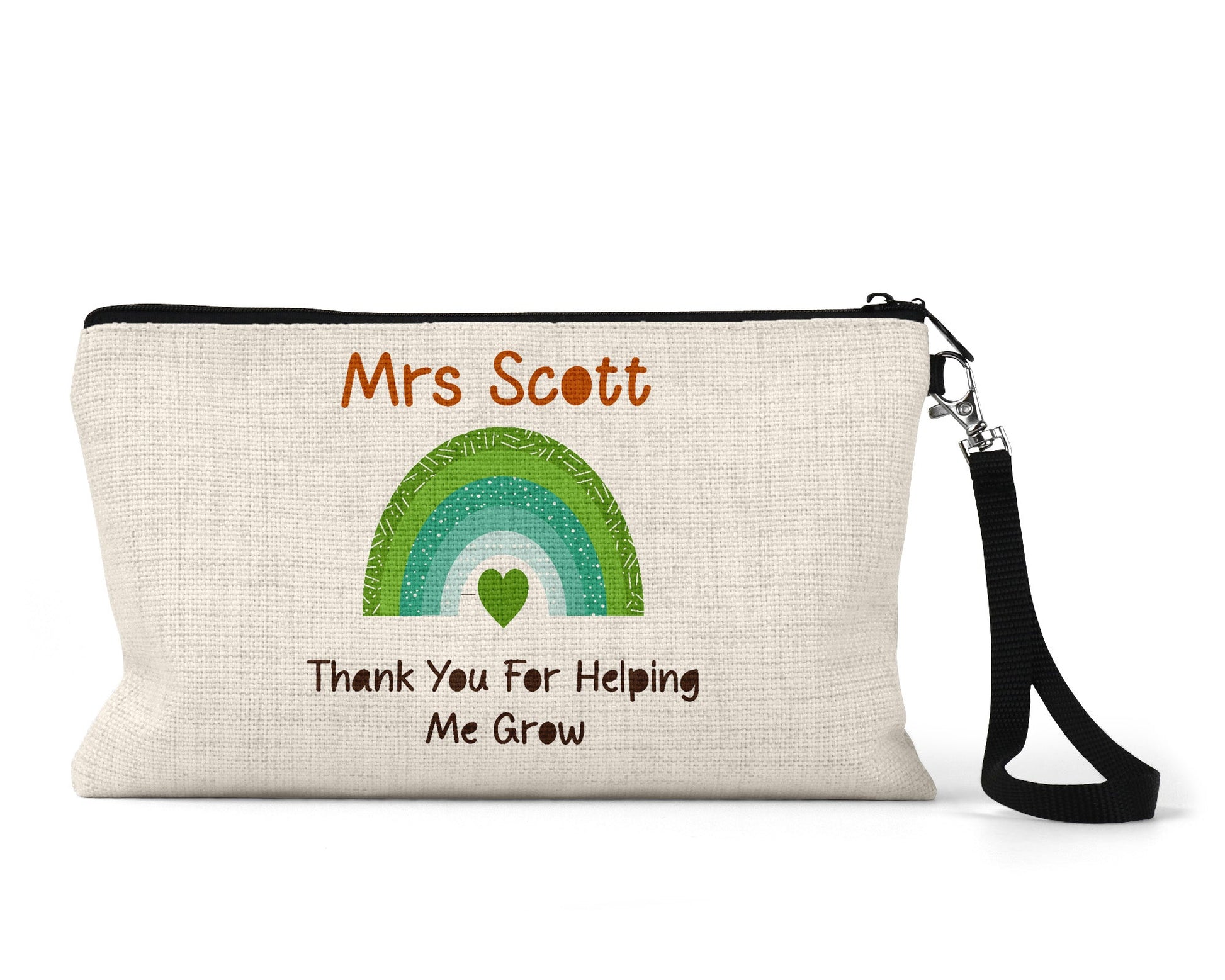 Personalised Green Teacher Rainbow Cosmetic Bag - The Crafty North