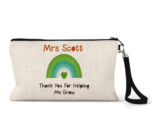 Personalised Green Teacher Rainbow Cosmetic Bag - The Crafty North