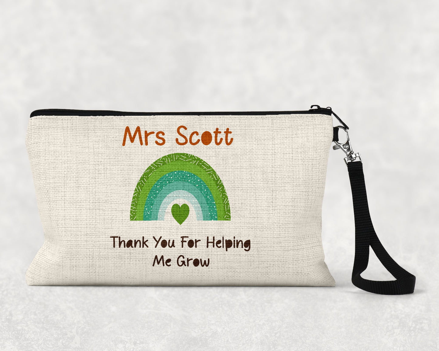 Personalised Green Teacher Rainbow Cosmetic Bag - The Crafty North