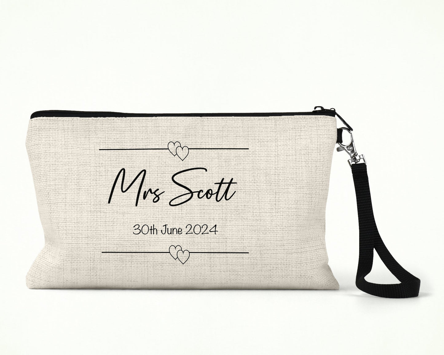 Personalised Name and Date Wedding Cosmetic Bag - The Crafty North