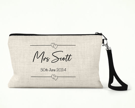 Personalised Name and Date Wedding Cosmetic Bag - The Crafty North