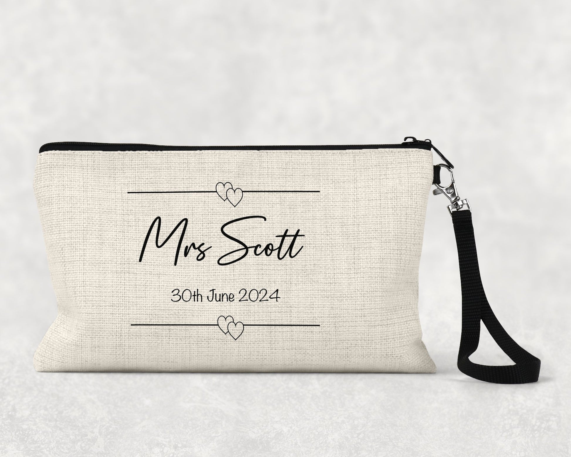 Personalised Name and Date Wedding Cosmetic Bag - The Crafty North