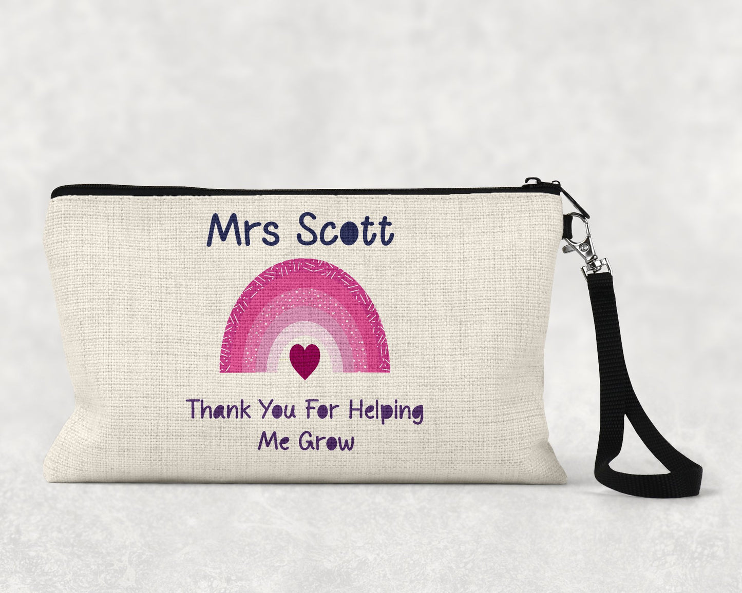 Personalised Pink Teacher Rainbow Cosmetic Bag - The Crafty North