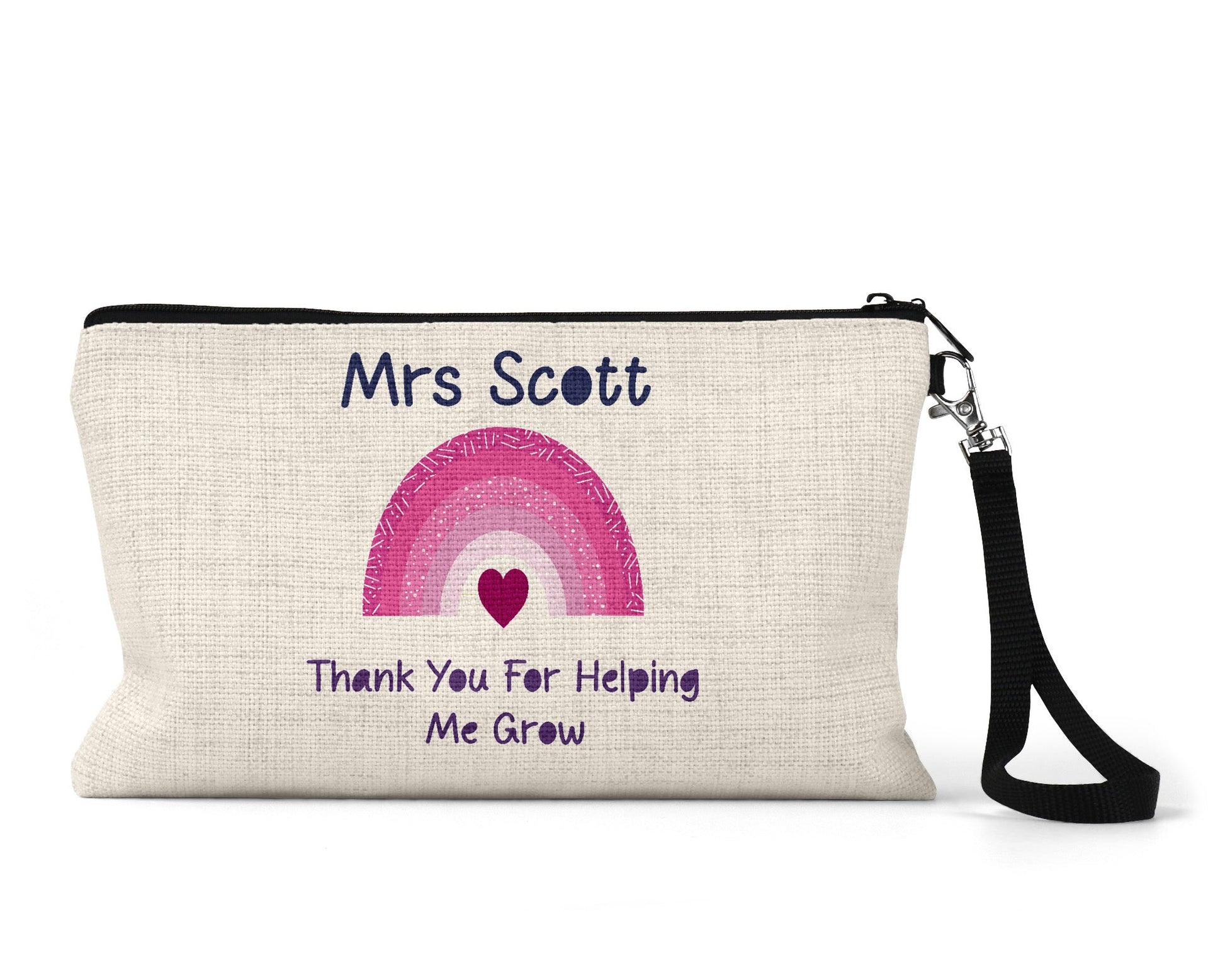 Personalised Pink Teacher Rainbow Cosmetic Bag - The Crafty North