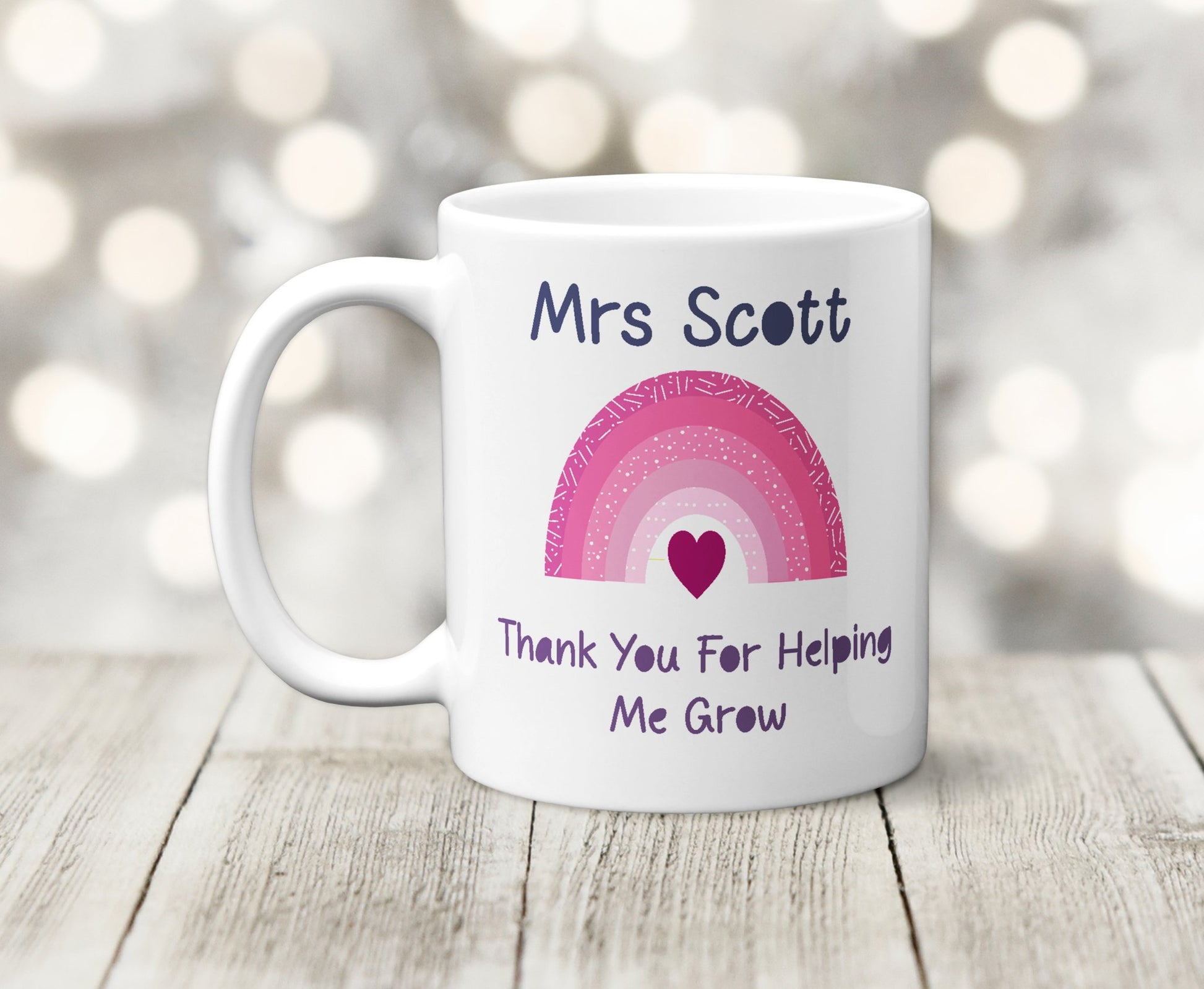 Personalised Pink Teacher Rainbow Mug - The Crafty North